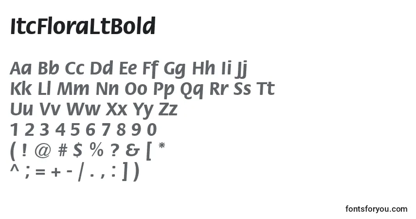 Czcionka ItcFloraLtBold – alfabet, cyfry, specjalne znaki