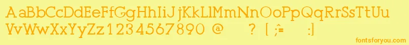 フォントPresseUnregistered – オレンジの文字が黄色の背景にあります。