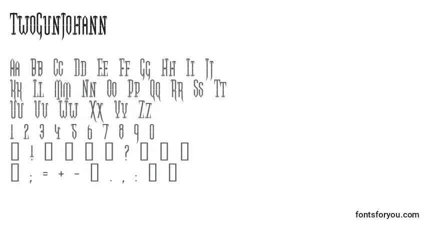 Schriftart TwoGunJohann – Alphabet, Zahlen, spezielle Symbole
