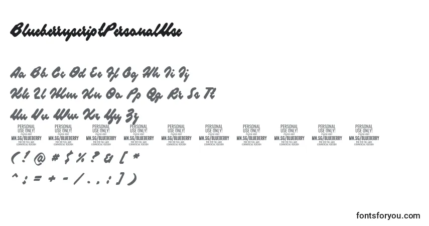 Шрифт BlueberryscriptPersonalUse – алфавит, цифры, специальные символы