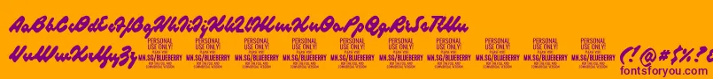 Fonte BlueberryscriptPersonalUse – fontes roxas em um fundo laranja