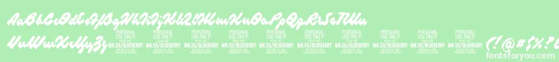 BlueberryscriptPersonalUse-Schriftart – Weiße Schriften auf grünem Hintergrund
