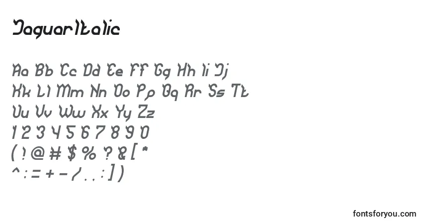 Шрифт JaguarItalic – алфавит, цифры, специальные символы
