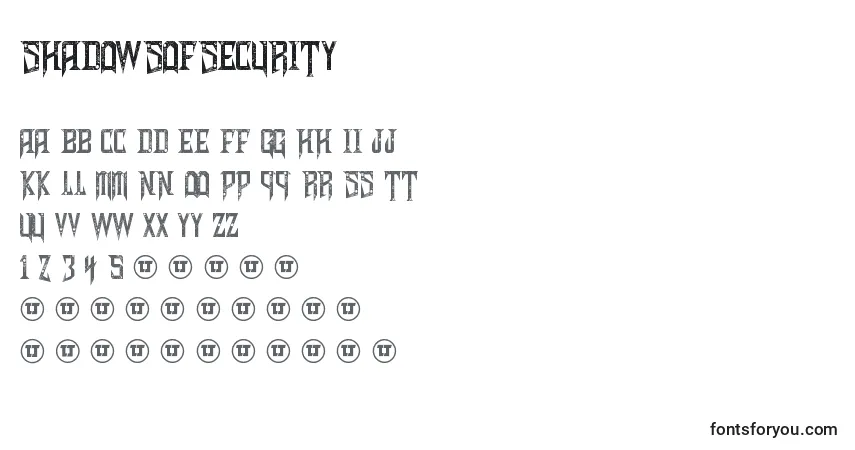 Schriftart ShadowsOfSecurity (116428) – Alphabet, Zahlen, spezielle Symbole