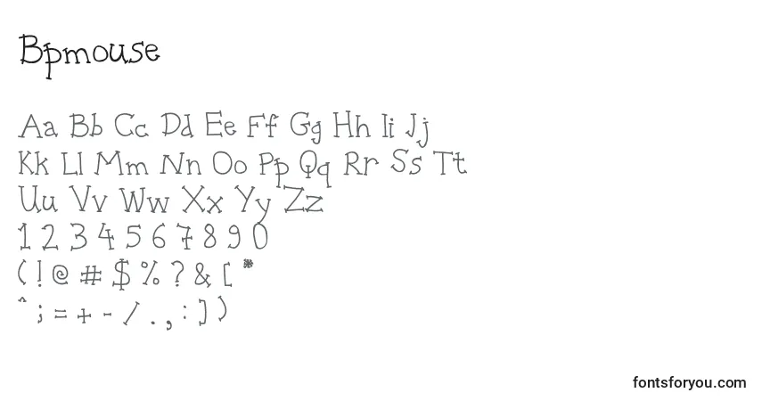A fonte Bpmouse – alfabeto, números, caracteres especiais