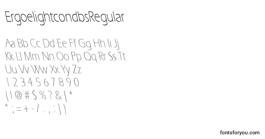 A fonte ErgoelightcondbsRegular – alfabeto, números, caracteres especiais