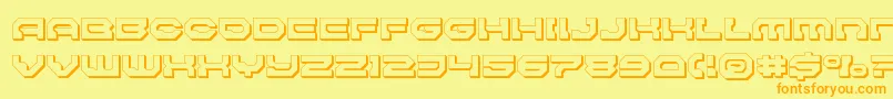 Pulsarclasssolid3D-Schriftart – Orangefarbene Schriften auf gelbem Hintergrund