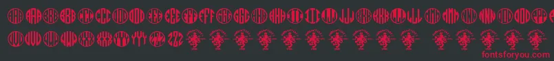 Monogramos-Schriftart – Rote Schriften auf schwarzem Hintergrund
