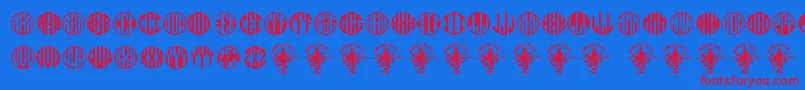 Monogramos-Schriftart – Rote Schriften auf blauem Hintergrund