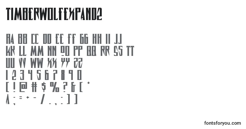 Czcionka Timberwolfexpand2 – alfabet, cyfry, specjalne znaki
