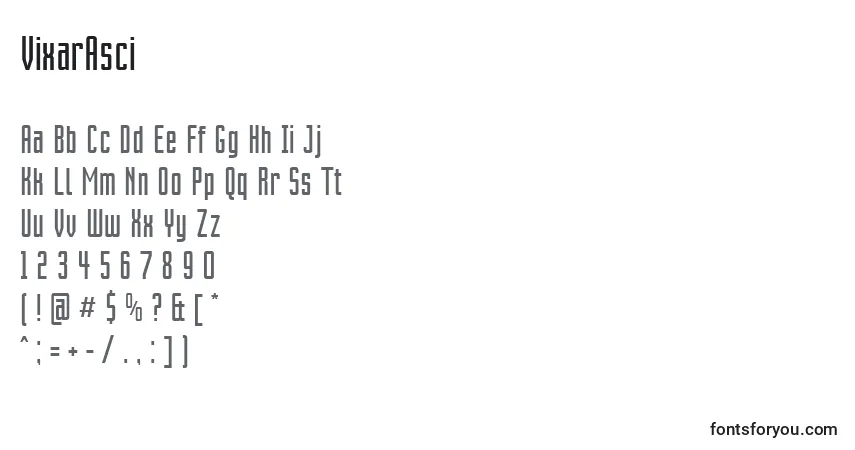Czcionka VixarAsci – alfabet, cyfry, specjalne znaki