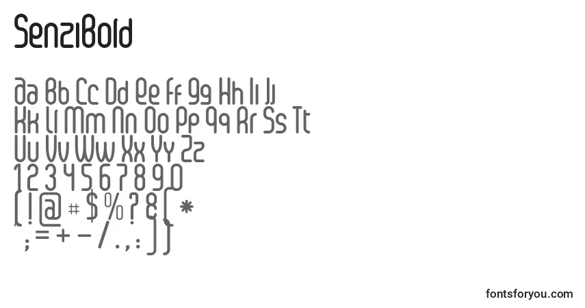 Schriftart SenziBold (116440) – Alphabet, Zahlen, spezielle Symbole