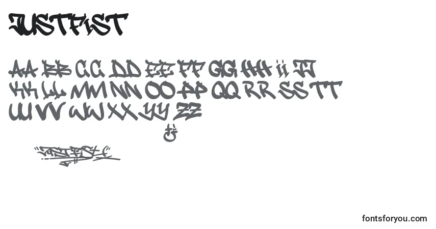 A fonte Justfist – alfabeto, números, caracteres especiais