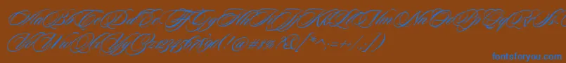 SloopScripttwo-Schriftart – Blaue Schriften auf braunem Hintergrund