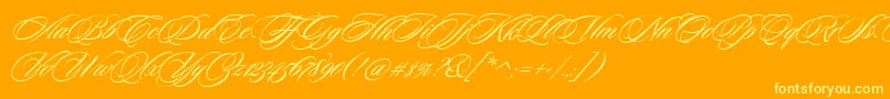 SloopScripttwo-Schriftart – Gelbe Schriften auf orangefarbenem Hintergrund