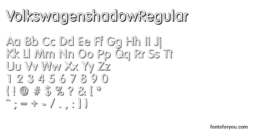 Czcionka VolkswagenshadowRegular – alfabet, cyfry, specjalne znaki