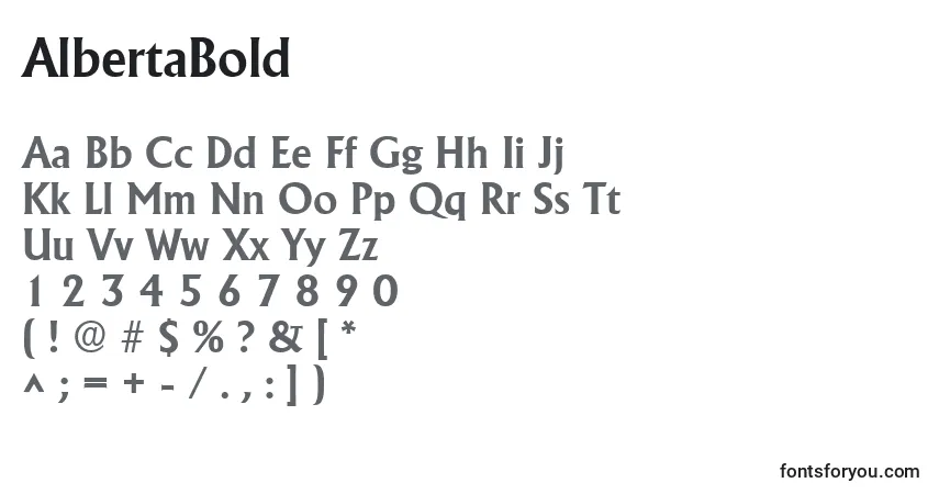 Czcionka AlbertaBold – alfabet, cyfry, specjalne znaki