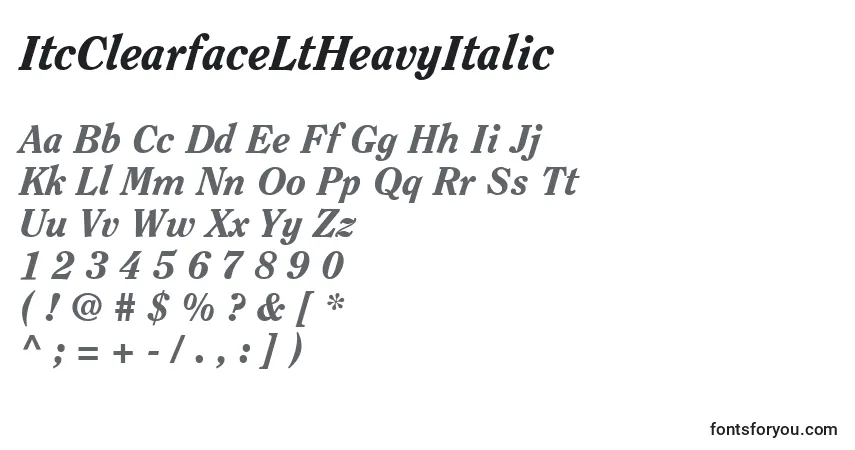 Czcionka ItcClearfaceLtHeavyItalic – alfabet, cyfry, specjalne znaki