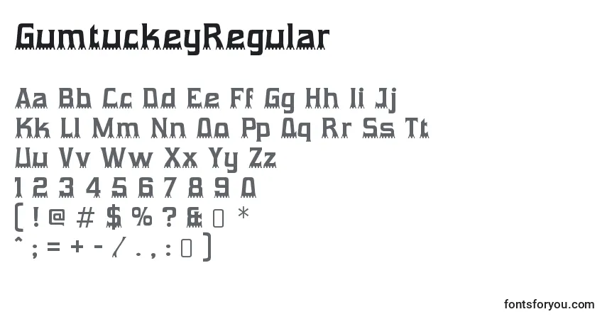 GumtuckeyRegular-fontti – aakkoset, numerot, erikoismerkit
