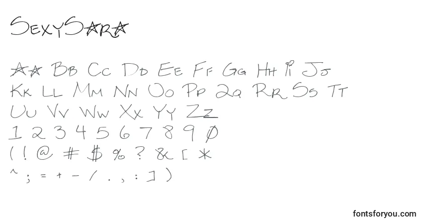 Czcionka SexySara – alfabet, cyfry, specjalne znaki