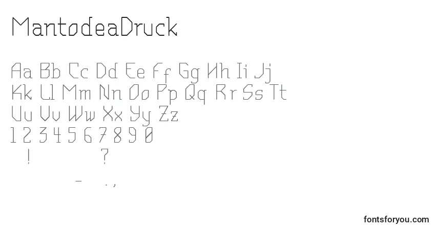 A fonte MantodeaDruck – alfabeto, números, caracteres especiais