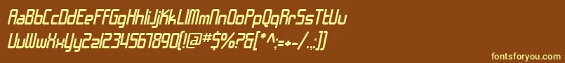 SfChromeFendersOblique-fontti – keltaiset fontit ruskealla taustalla