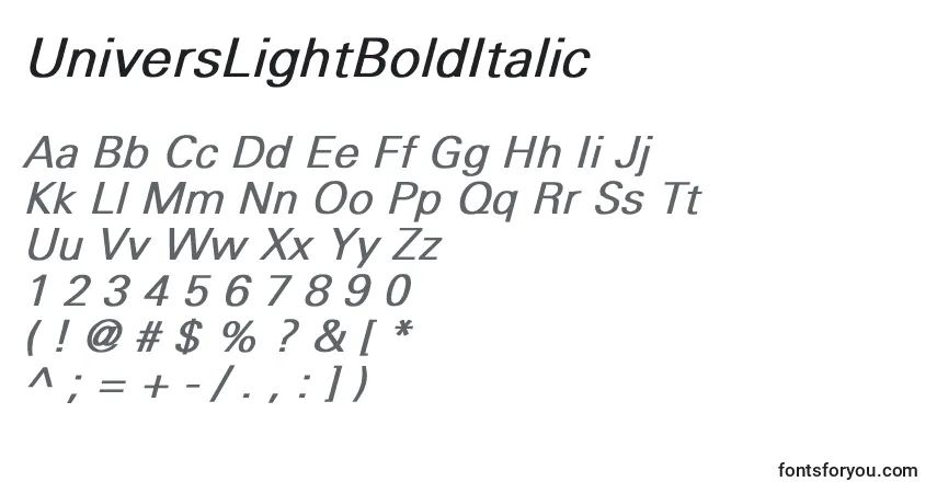 UniversLightBoldItalicフォント–アルファベット、数字、特殊文字
