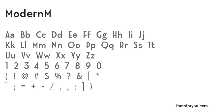 Czcionka ModernM – alfabet, cyfry, specjalne znaki