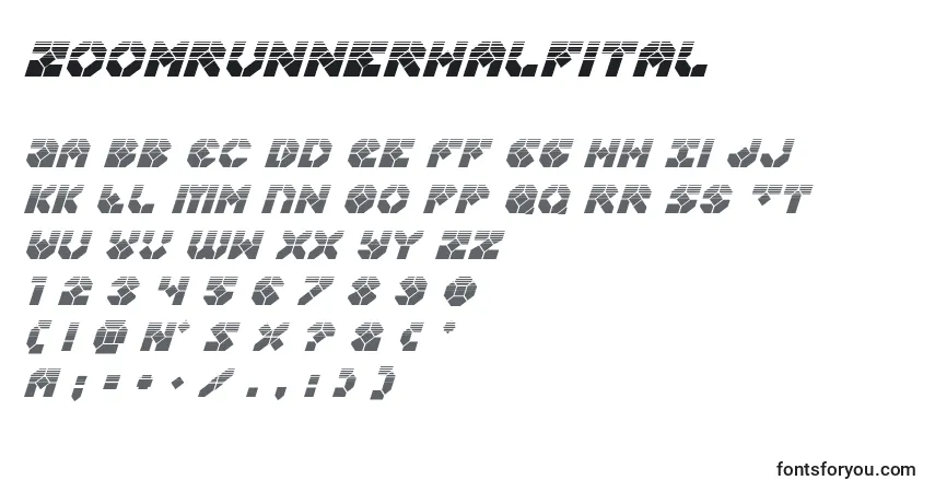 A fonte Zoomrunnerhalfital – alfabeto, números, caracteres especiais