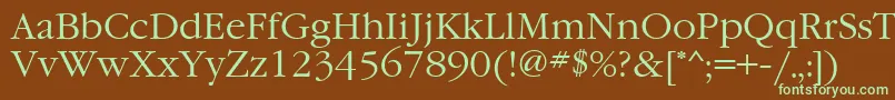 フォントGaramondtttNormal – 緑色の文字が茶色の背景にあります。