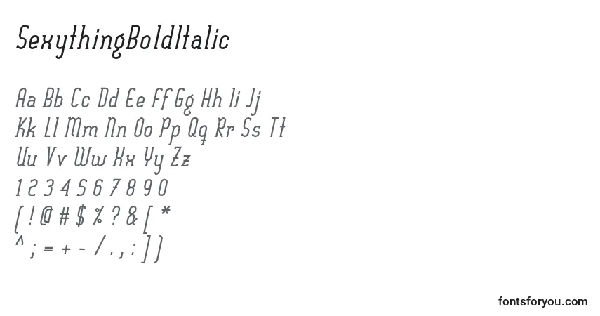 A fonte SexythingBoldItalic – alfabeto, números, caracteres especiais