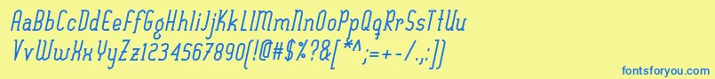 SexythingBoldItalic-Schriftart – Blaue Schriften auf gelbem Hintergrund