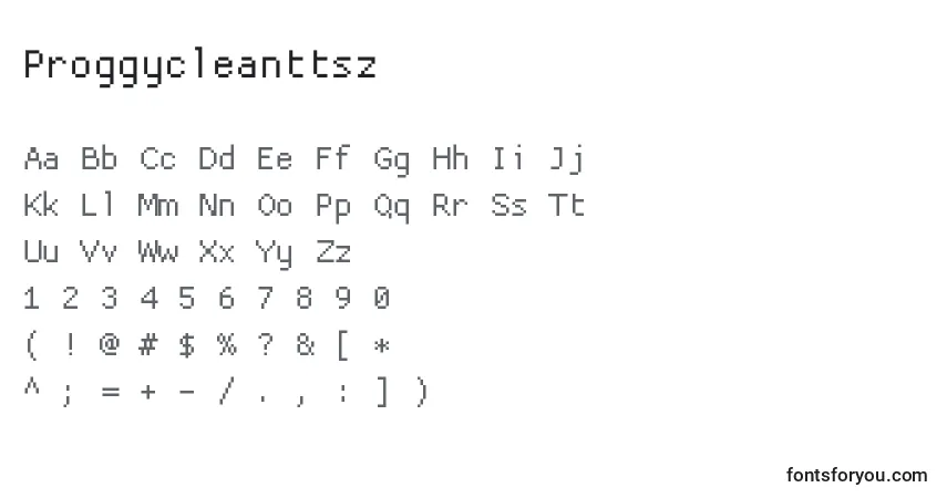 Czcionka Proggycleanttsz – alfabet, cyfry, specjalne znaki