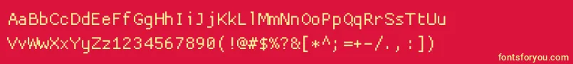 Proggycleanttsz-fontti – keltaiset fontit punaisella taustalla