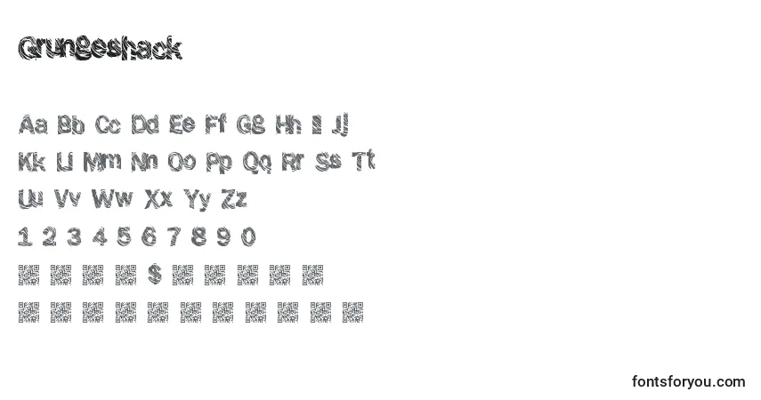 Schriftart Grungeshack – Alphabet, Zahlen, spezielle Symbole