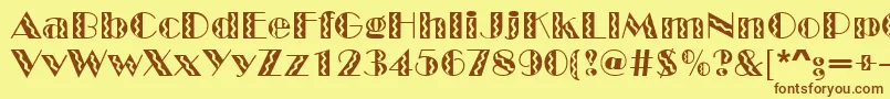 フォントGeFiestaMarquee – 茶色の文字が黄色の背景にあります。