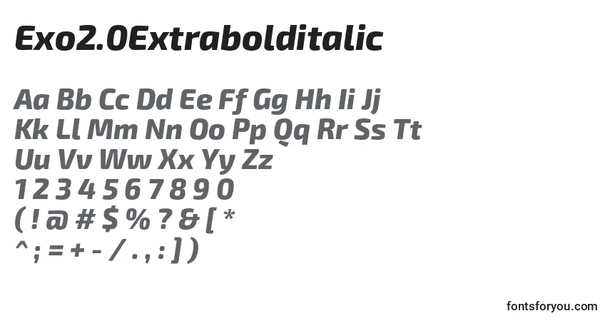 Czcionka Exo2.0Extrabolditalic – alfabet, cyfry, specjalne znaki