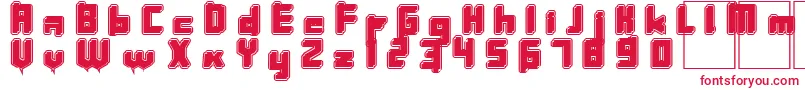 フォントInavelkromosomkalas – 白い背景に赤い文字