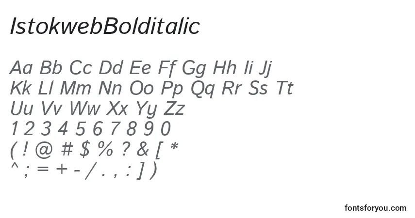 IstokwebBolditalicフォント–アルファベット、数字、特殊文字