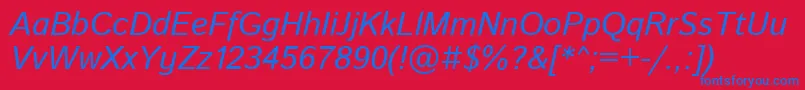 IstokwebBolditalic-Schriftart – Blaue Schriften auf rotem Hintergrund