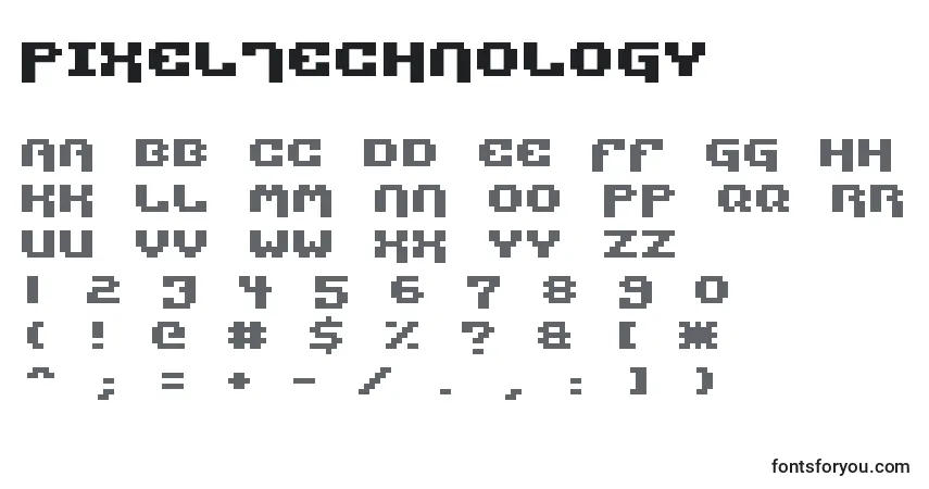 Fuente PixelTechnology - alfabeto, números, caracteres especiales