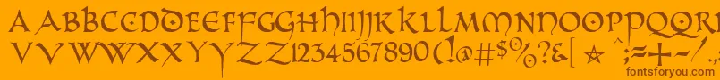 Altcaps-Schriftart – Braune Schriften auf orangefarbenem Hintergrund