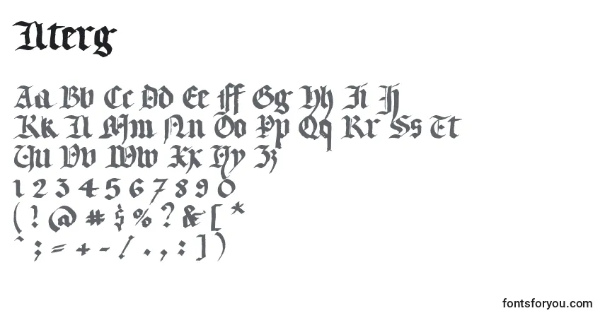 Czcionka Llterg – alfabet, cyfry, specjalne znaki