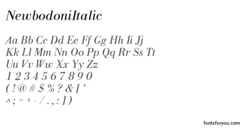 Шрифт NewbodoniItalic – алфавит, цифры, специальные символы