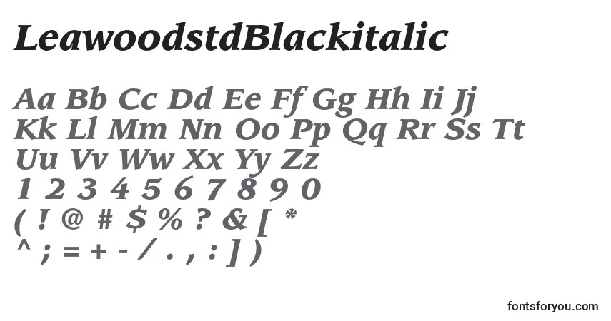 Шрифт LeawoodstdBlackitalic – алфавит, цифры, специальные символы