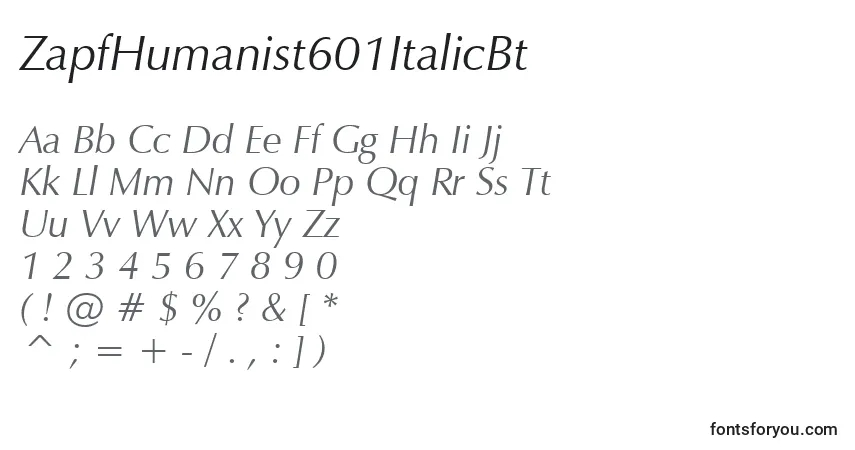 Czcionka ZapfHumanist601ItalicBt – alfabet, cyfry, specjalne znaki