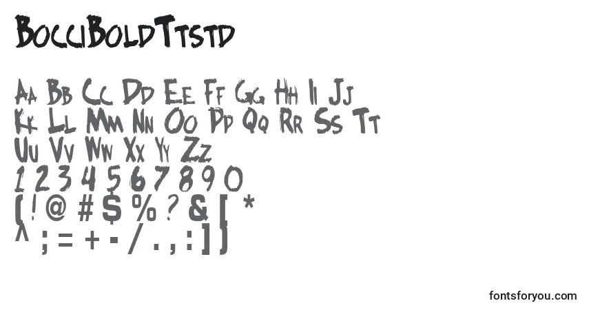 Czcionka BocciBoldTtstd – alfabet, cyfry, specjalne znaki