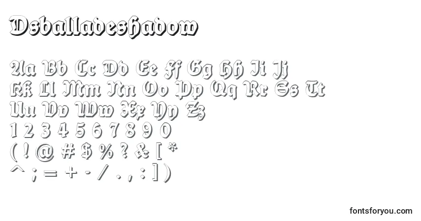 Czcionka Dsballadeshadow – alfabet, cyfry, specjalne znaki