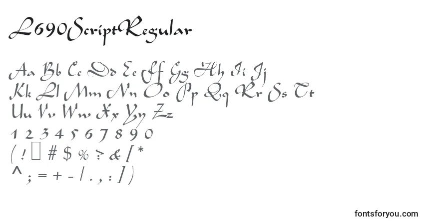 Czcionka L690ScriptRegular – alfabet, cyfry, specjalne znaki