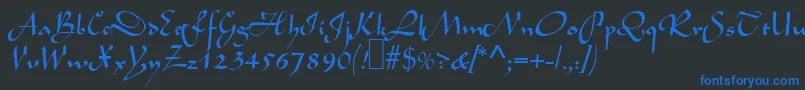 フォントL690ScriptRegular – 黒い背景に青い文字